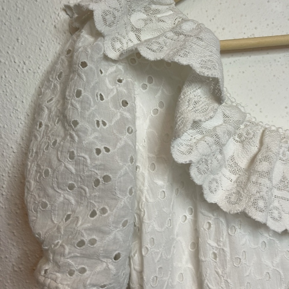 LoveShackFancy Stassie Lace White Eyelet Embroidered Dress Size 10 - Picture 12 of 16